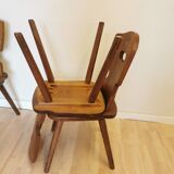 Vintage Tyrolean Wooden Dining Chairs - 1970s Farmhouse Style - Set of 4