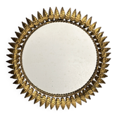 Miroir soleil en métal doré espagnol de style Hollywood Regency bohème du milieu du siècle, années 1960