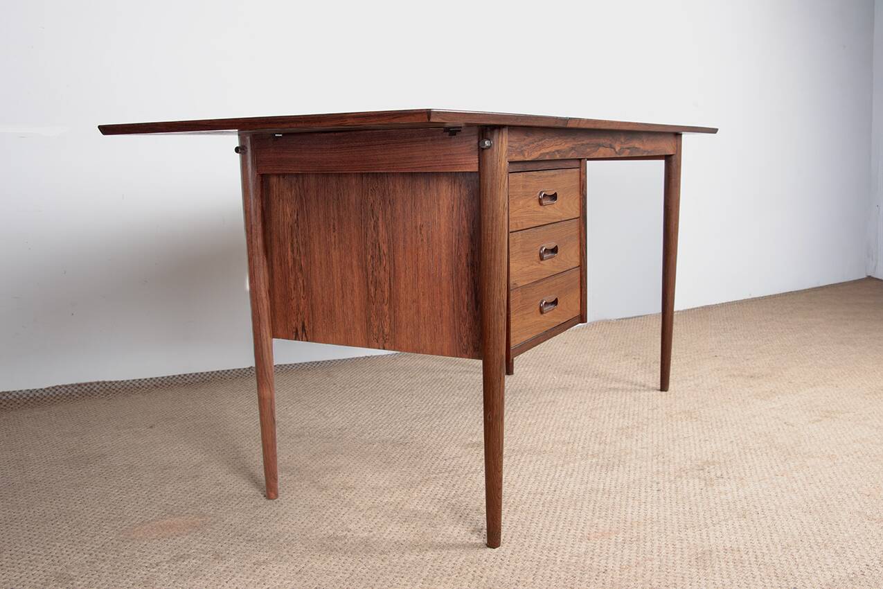 Danish extendable desk, Rosewood and Brass, model OS 51, Arne Vodder.