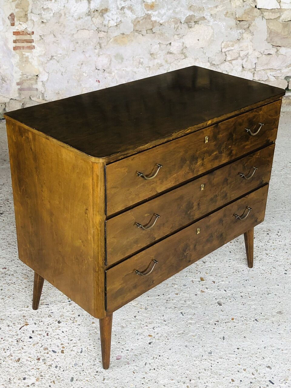 Vintage walnut chest of drawers, compass feet circa 50/60's