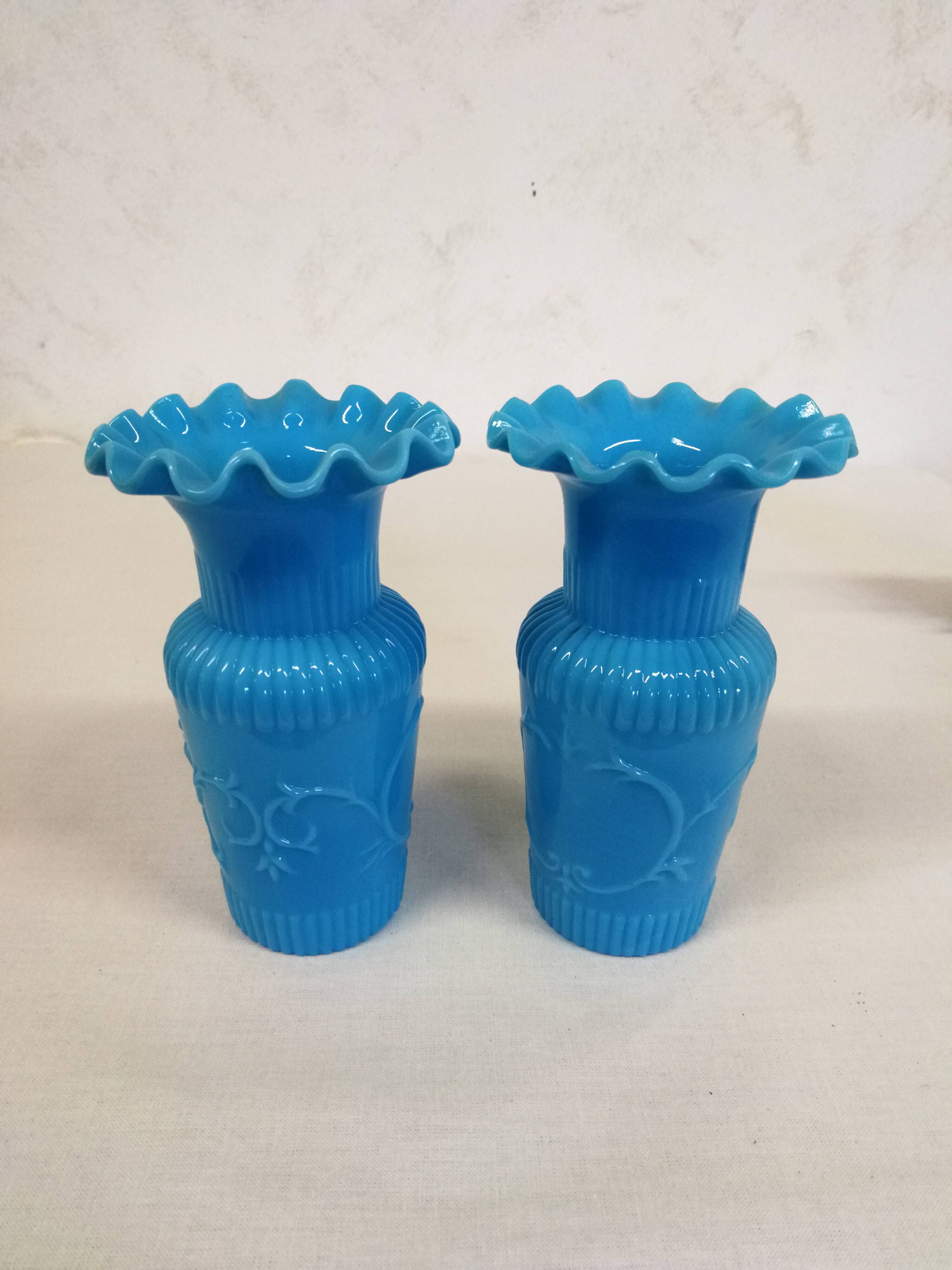 Pair of Small Blue Opaline Vases