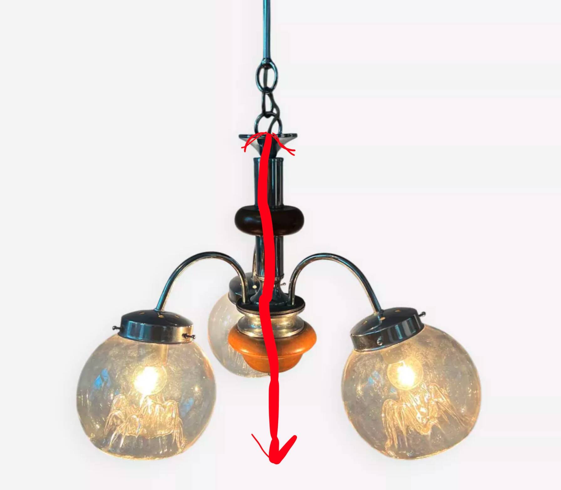 Vintage clear glass Murano chandelier with chrome frame