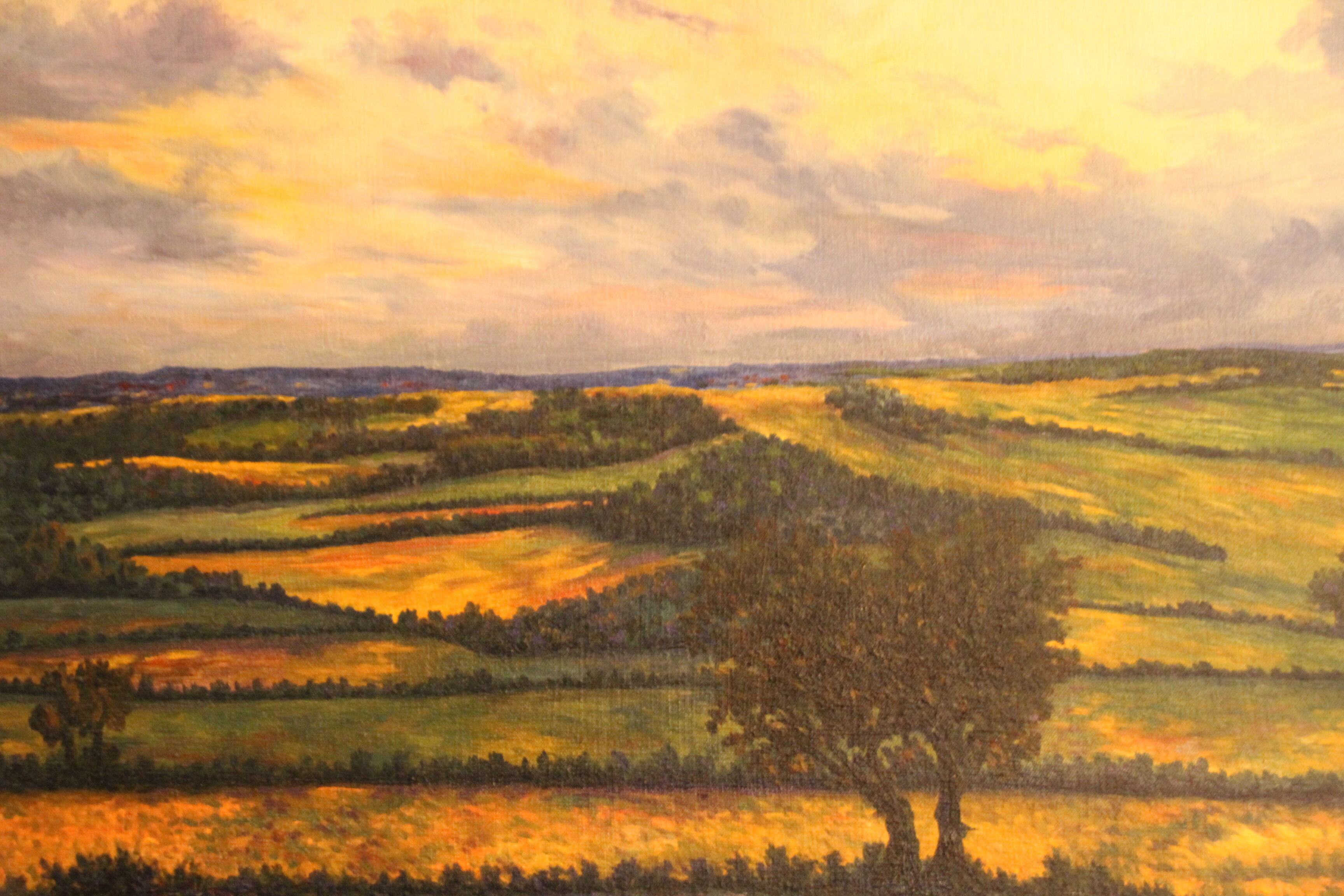 Impressionist painting oil on canvas landscape nature countryside fields bocage in france