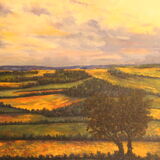 Impressionist painting oil on canvas landscape nature countryside fields bocage in france