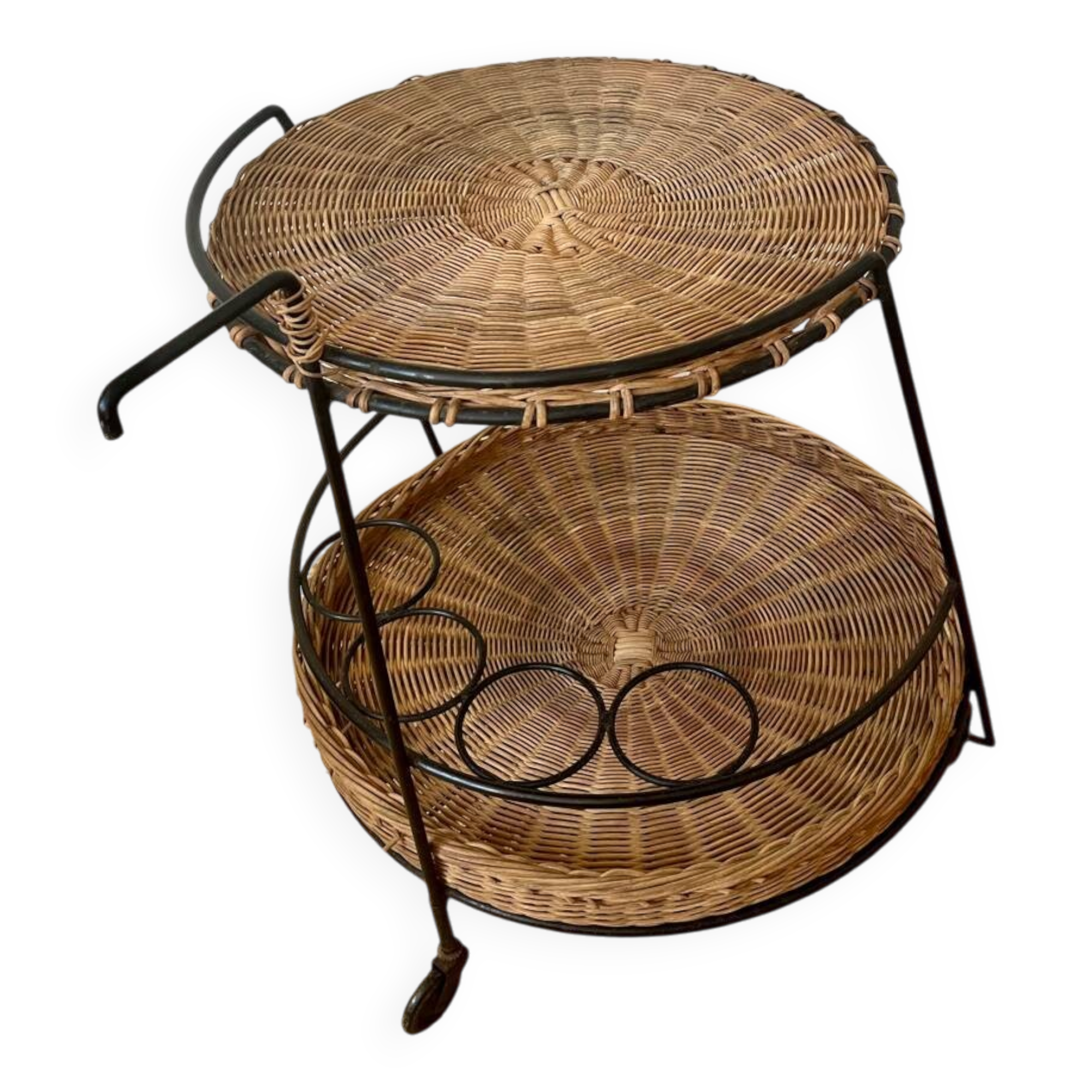 Airborne wicker and metal rolling trolley