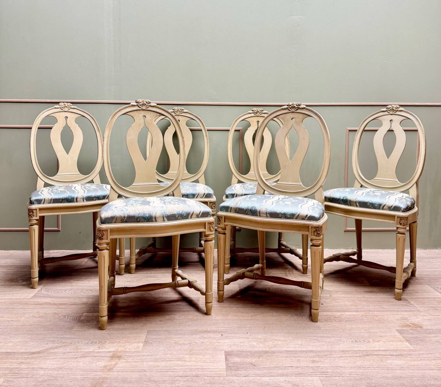 Suite Of Six Louis XVI Style Lacquered Wood Chairs