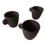 Set of three matte brown ceramic cups for dolls' play kitchen
