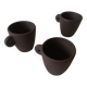 Set of three matte brown ceramic cups for dolls' play kitchen