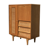 Vintage chene and rattan cabinet 60