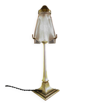 Lampe art deco signé degue pied en bronze
