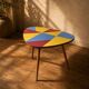 Czechoslovak table in Brussels style, made of oak and colourful umakart, 1950s.