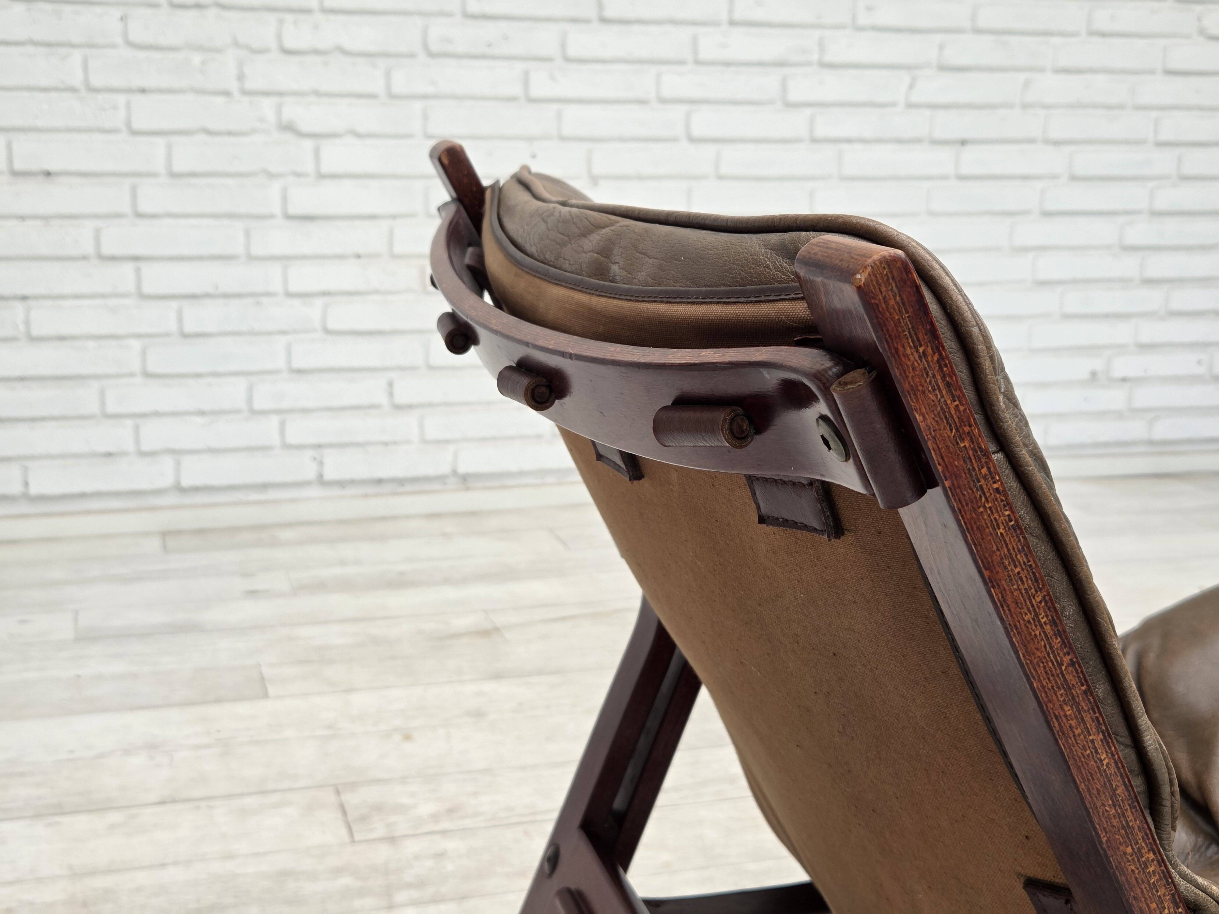 1970s, Norwegian lounge chair, brown furniture leather.