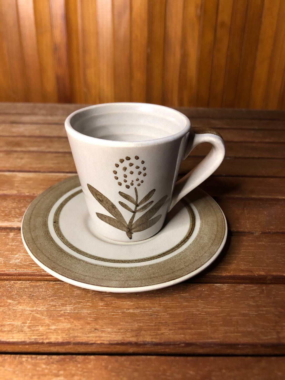 Series of 4 longchamp cups gray brown ceramic flower decor france vintage #a511