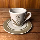 Series of 4 longchamp cups gray brown ceramic flower decor france vintage #a511