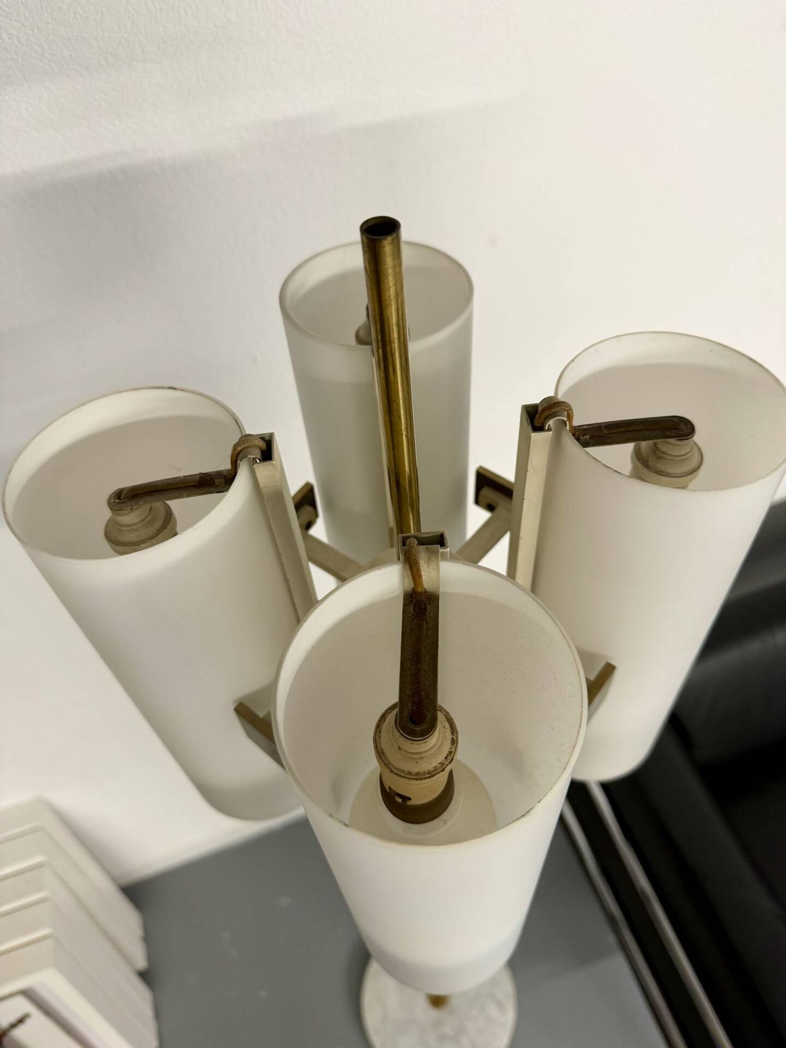 Vintage 1960s Arlus France brass four-light lamp post.