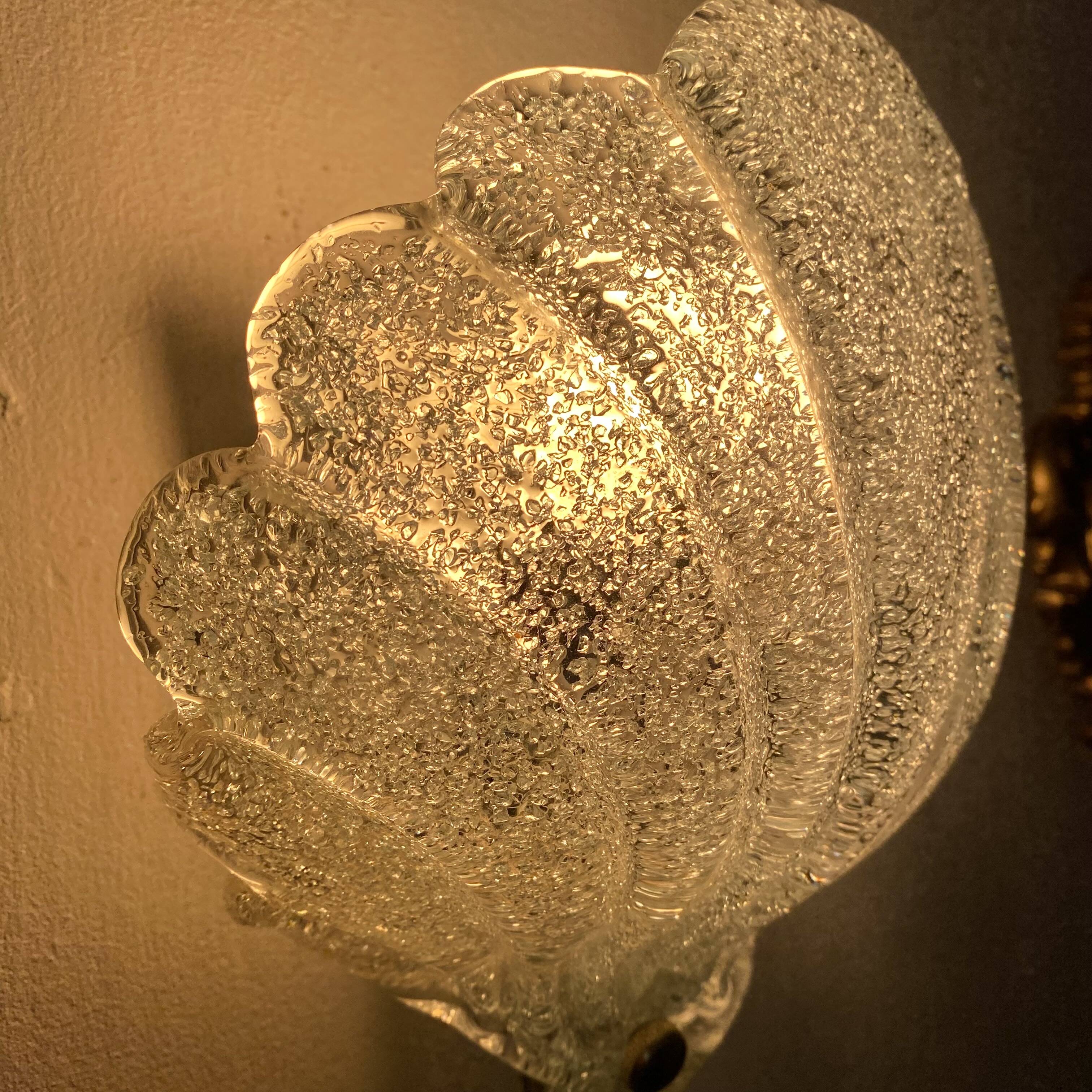 Wall light shell in glass and brass, 1970s-80s.