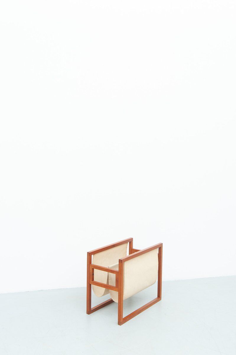 Teak & linen magazine rack by Henning Wind-Hansen for Sika Møbler, 1960s