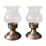 Pair of photophores candlesticks in tin and glass