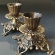 Pair of Jewish/Hebrew Flambeau Candlesticks. Signed Israel. In old gold patinated brass