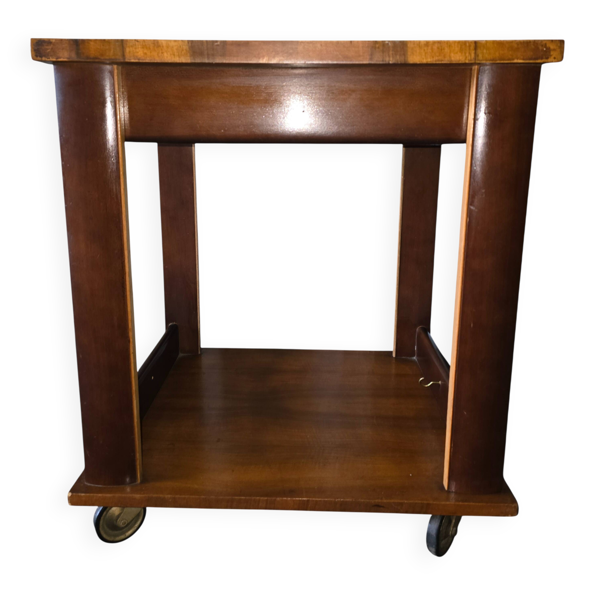 Art Deco wooden side table / serving trolley on wheels