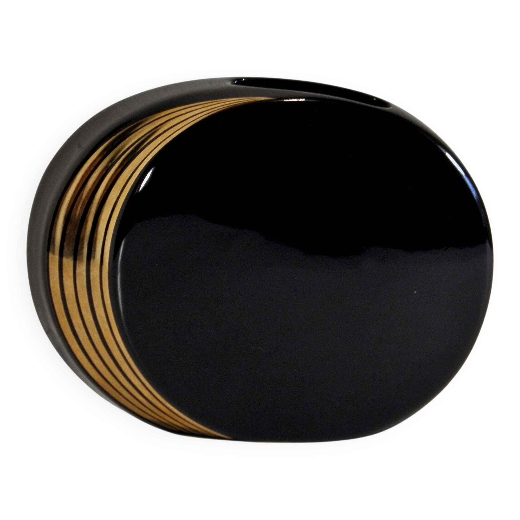 Black and gold ceramic vase - japanese design