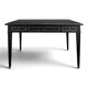 Large flat desk in Louis XVI style, black lacquered with gold highlights.