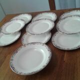 9 assiettes à  dessert et assiette à talon . sarreguemines,decirs de fleurs