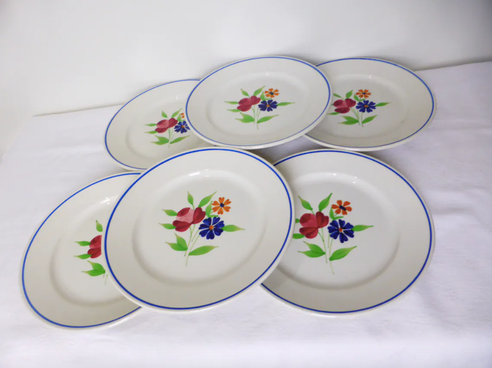 Set of 6 vintage Badonviller porcelain dessert plates