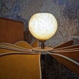 Turned wooden foot lamp and linen and rattan petals