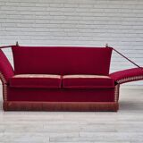 1970s, Danish drop arm "Spanish" sofa, original condition, cherry red furniture velour.