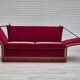 1970s, Danish drop arm "Spanish" sofa, original condition, cherry red furniture velour.