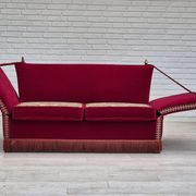 1970s, Danish drop arm "Spanish" sofa, original condition, cherry red furniture velour.