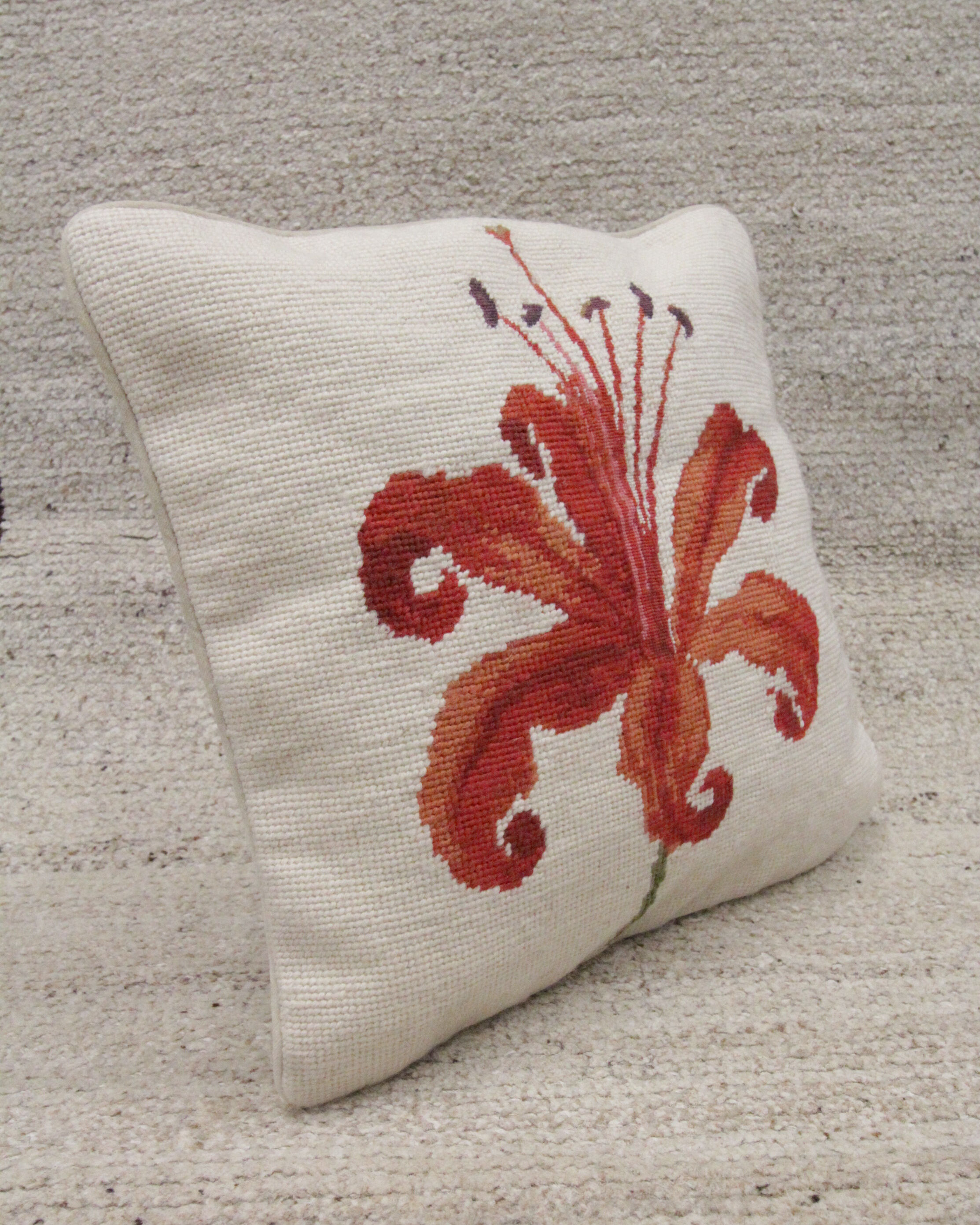 Vintage Handmade Red Flower Wool Cushion Cover- 35x35cm