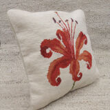Vintage Handmade Red Flower Wool Cushion Cover- 35x35cm