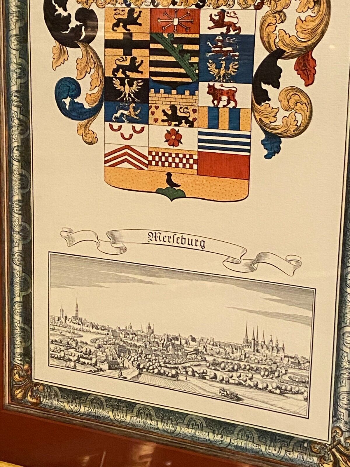 Framed engraving Coat of arms of Merseburg Saxony Germany
