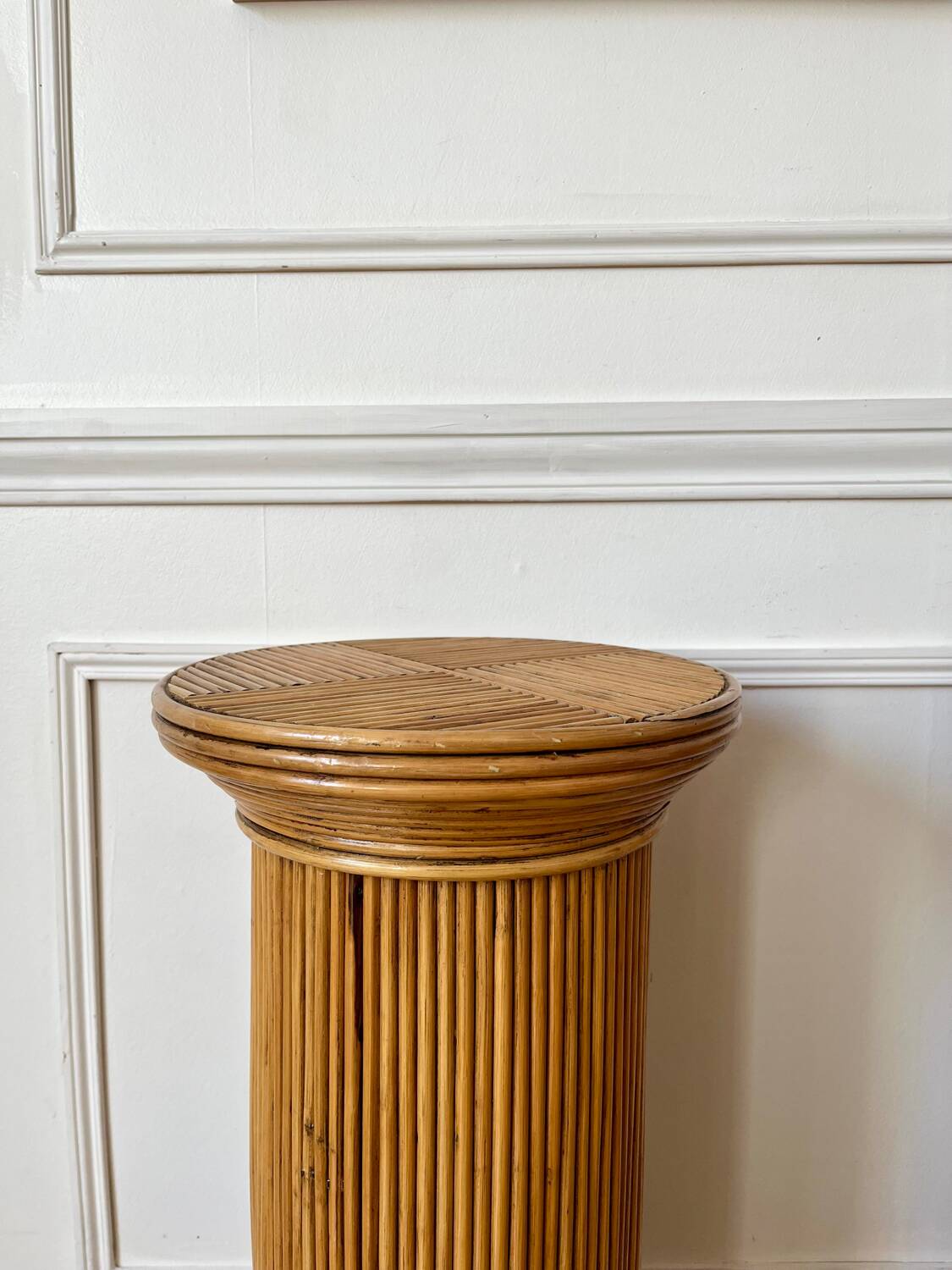 Pair of vintage rattan veneer columns