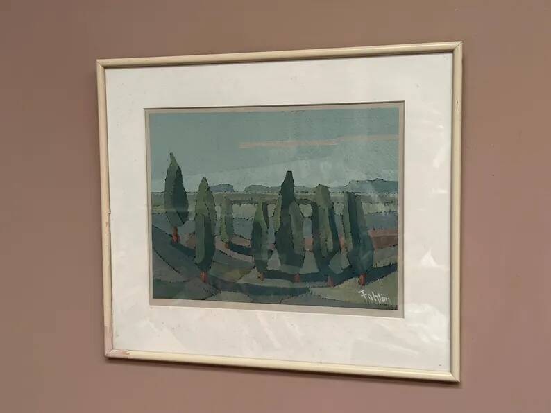 Original Swedish Oil on Paper – “Trees” by Gunnar Fohlin – Signed –