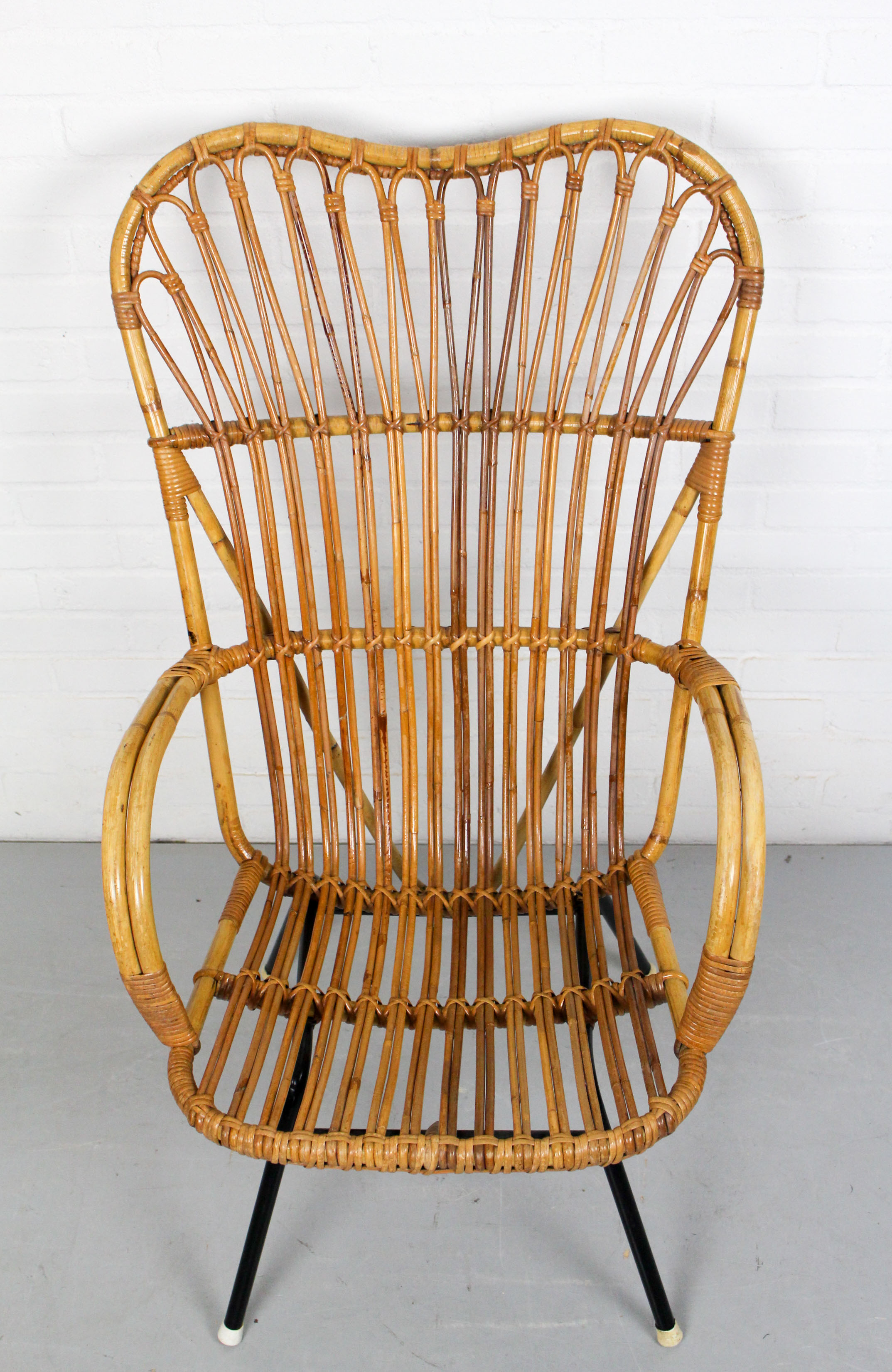 Metal and rattan lounge chair from Rohé Noordwolde, 1960s