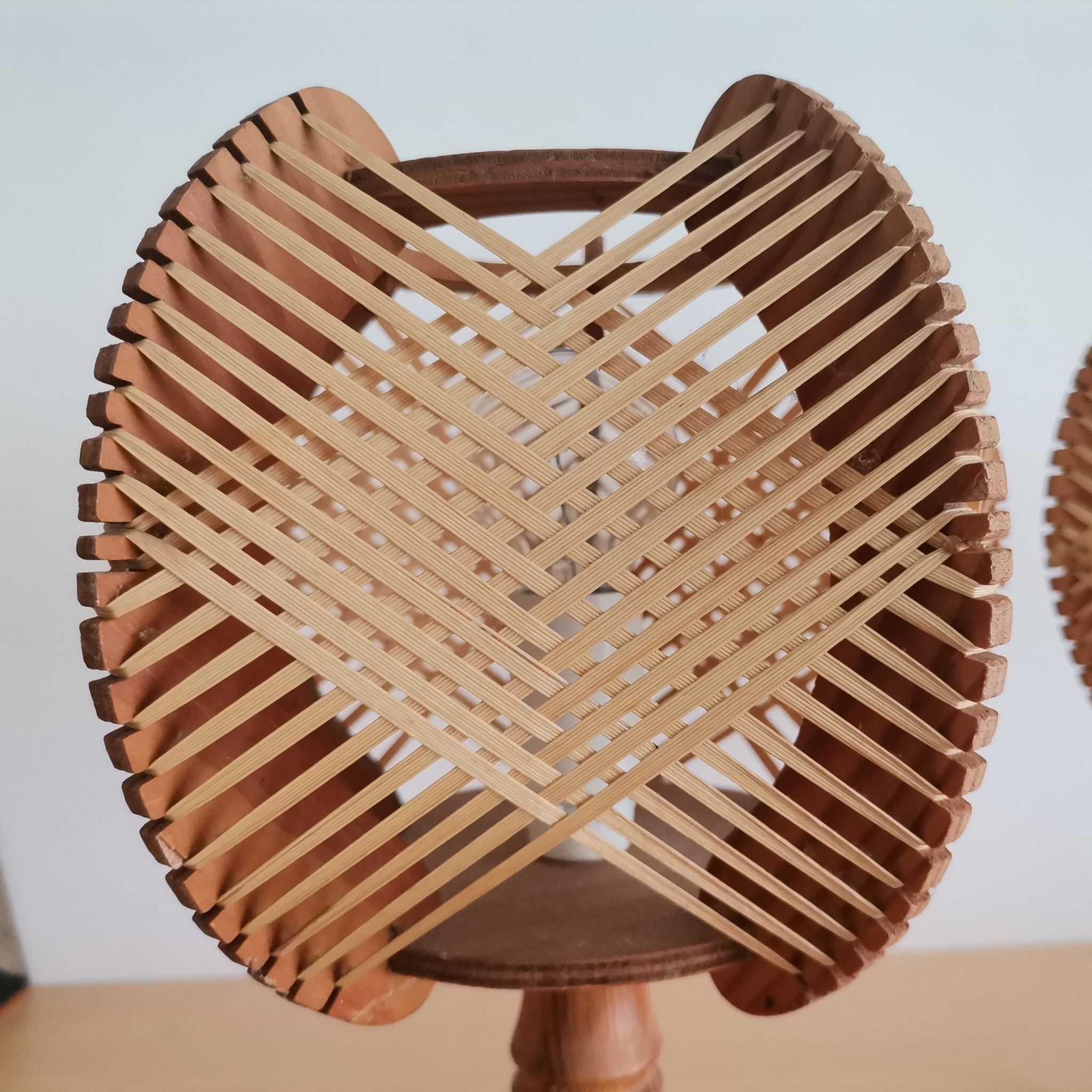 Pair of 1960s French Mid Century wooden table lamps
