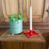 Red enamelled sheet metal candle holder