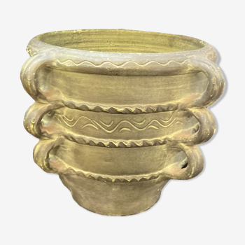 Cache pot en terre cuite patine bronze