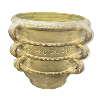 Cache pot en terre cuite patine bronze