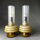 Pair Mid Century Modern olive green hlass table lamps