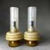 Pair Mid Century Modern olive green hlass table lamps