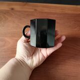 4 black tempered glass bowls Arcoroc OCTIME series, vintage, red border