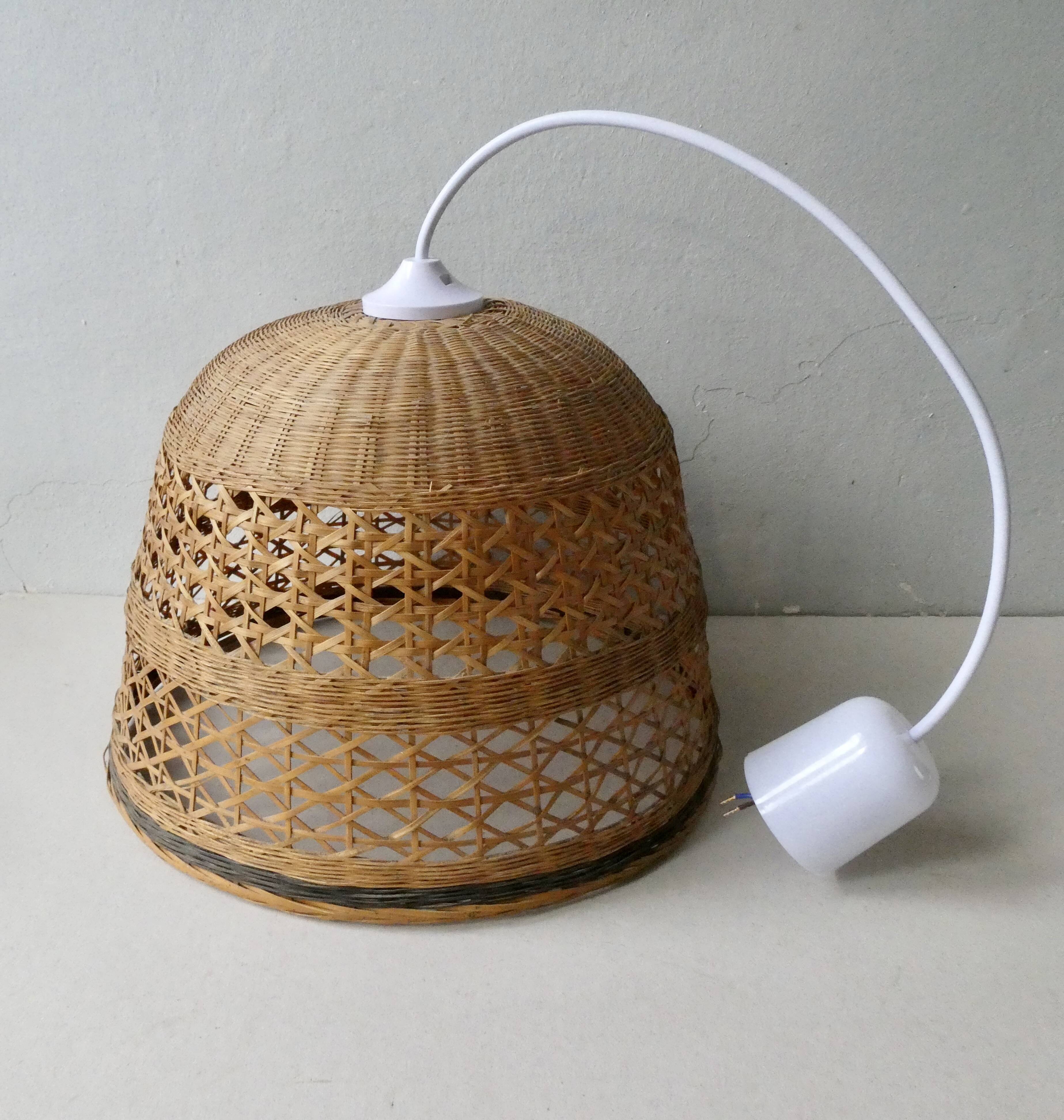 70s woven wicker pendant light