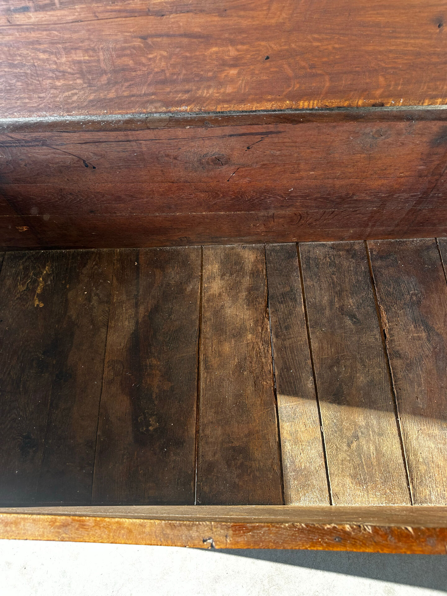 French provincial chest in carved and pegged solid oak, 18th century.