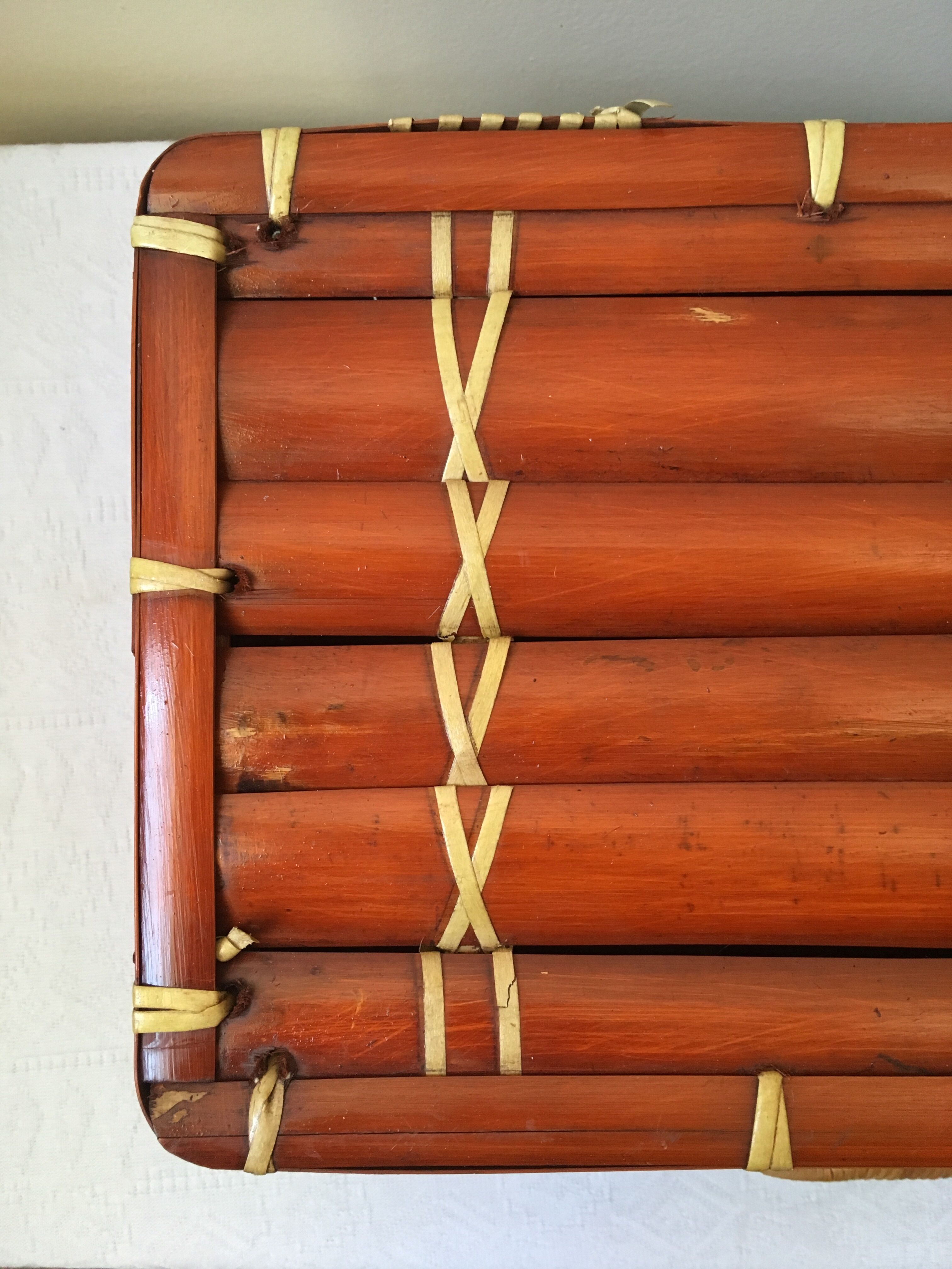 Suitcase in wicker and vintage bamboo