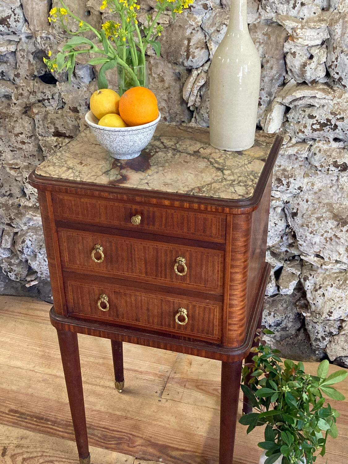 Louis XVI bedside in antique exotic wood marquetry / or harness