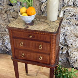 Louis XVI bedside in antique exotic wood marquetry / or harness